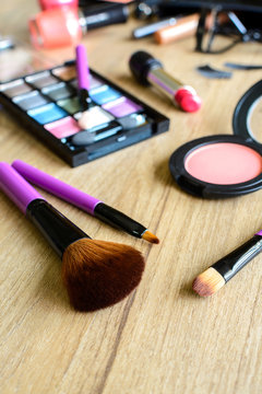 make up with cosmetics and brushes