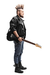 Young punk rocker holding an electric guitar