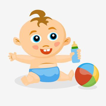 baby with a pacifier and a ball, vector