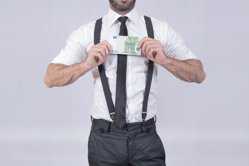 Man showing an one hundred euro bill 