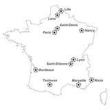 "EM 2016 - Karte von Frankreich mit EM-Stadien (grün)" Stockfotos und