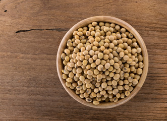 Soy beans in a wooden bowl
