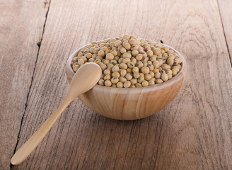 Soy beans in a wooden bowl