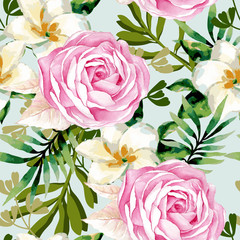 Watercolor seamless roses pattern.