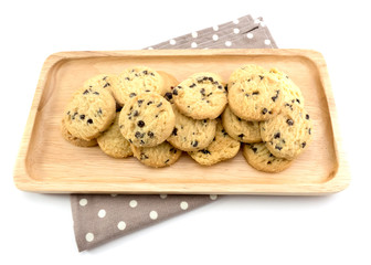 Chocolate chip cookies on white background