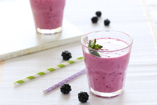 Blackberry smoothie in the glasses