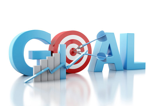 3d Business goal text and red target.