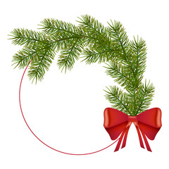 Red Circle and Realistic wreath from Fir Branches. Vector EPS 10