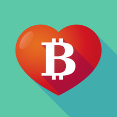 Long shadow red heart with  a bit coin sign