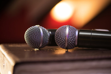 Obraz premium Closeup of audio microphones