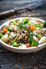 Buckwheat with  vegetables and feta cheese