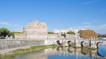 Sant Angelo castle and bridge across river Tiber in Rome