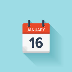 January 16. Vector flat daily calendar icon. Date and time, day, month. Holiday.