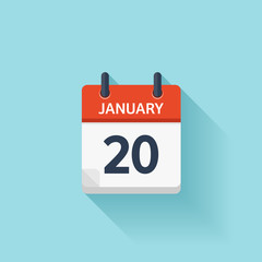 January 20. Vector flat daily calendar icon. Date and time, day, month. Holiday.