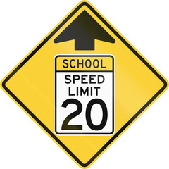 United States MUTCD school zone road warning sign - Speed limit ahead
