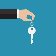 The hand holding a key. Vector illustration