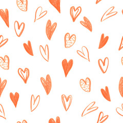 Vector Seamless pattern with hearts. Handmade art. - 102442401