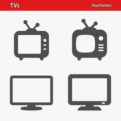 TVs Icons. Professional, pixel perfect icons optimized for both large and small resolutions. EPS 8 format.