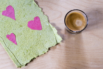Rustic Valentines card with a cup of coffee