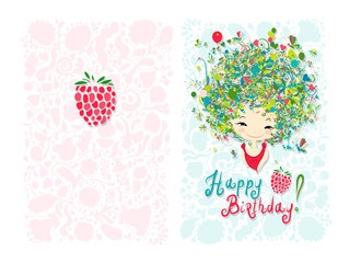 Birthday card design with holiday girl