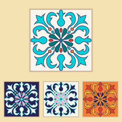 Vector Portuguese tile design in four different color. Beautiful colored pattern for design and fashion with decorative elements