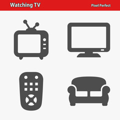 Watching TV Icons. Professional, pixel perfect icons optimized for both large and small resolutions. EPS 8 format.
