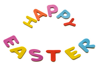 Colorful letters Happy Easter in the form of a semicircle. For greeting card