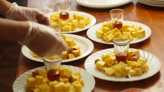 Cheese plate served. Close-up.