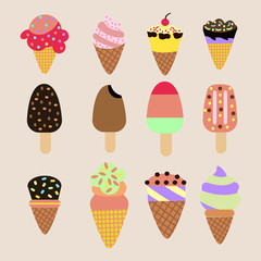 Vector Set of ice-creams and popsicles.