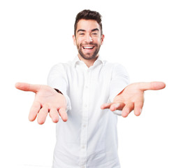 cool young man offering something