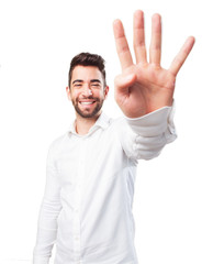 Fototapeta premium cool man showing number four