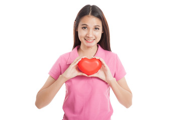 Beautiful Asian girl with red heart