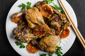 Roasted duck baked in mandarins