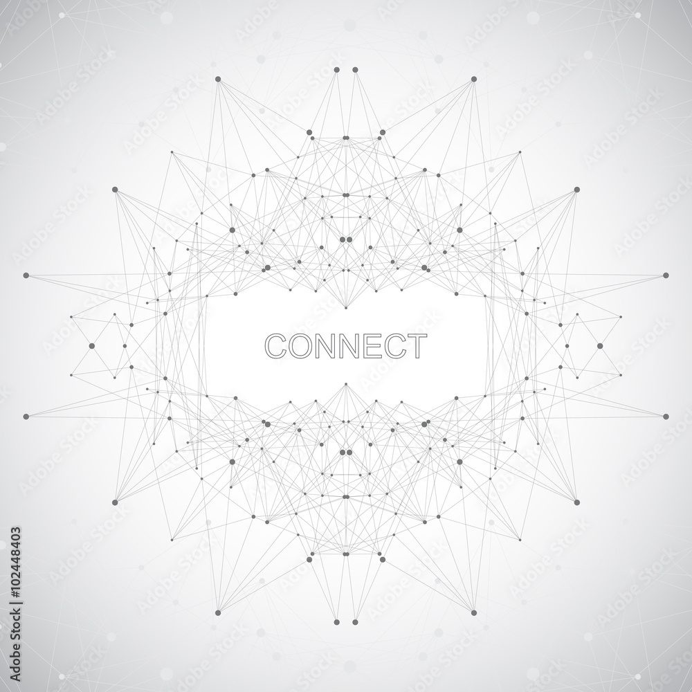 Poster Geometric abstract form with connected line and dots. Graphic background for your design . Vector illustration