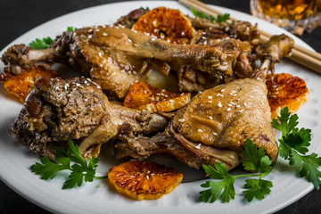 Roasted duck baked in mandarins