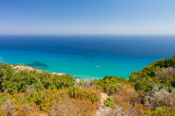 Fototapeta na wymiar Clear blue water in Zakynthos, Greece