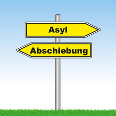 direction sign with asylum and deportation showing opposite direccions