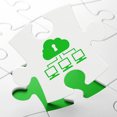 Cloud computing concept: Cloud Network on puzzle background