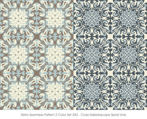 Retro Seamless Pattern 2 Color Set_283 Cross Kaleidoscope Spiral Vine
