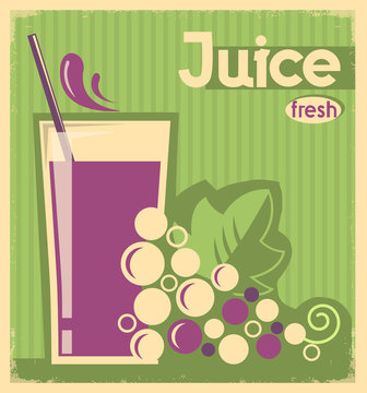 old poster of grape juice on old paper texture