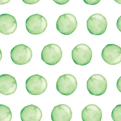 Cercles muraux Polka dot Motif à pois sans couture peint à la main. Formes aquarelles abstraites en vert.