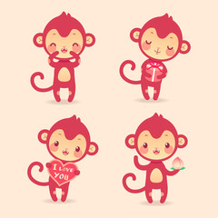 Vector set of monkeys in cartoon style. Chinese zodiac. 2016 - year of monkey.