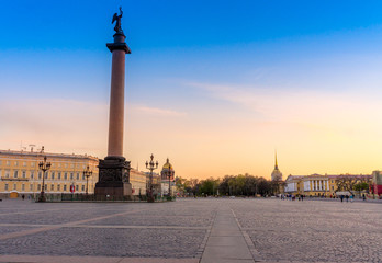 View from the Palace Square on the Alexander Column on the left and St. Isaac's Cathedral and the Admiralty away