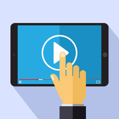 Vector video marketing concept in flat style - video player on the screen of tablet pc - infographics design element