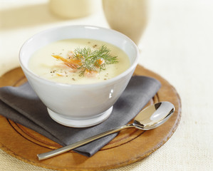 Cream of potato soup with salmon