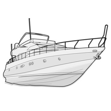 recommend clip art: Nice wire black and white boat on white, fishing on a ship with outline background for poster illustration for web page - isolated flatten illustration master vector icon