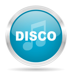 disco music blue glossy metallic circle modern web icon on white background