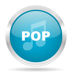 pop music blue glossy metallic circle modern web icon on white background