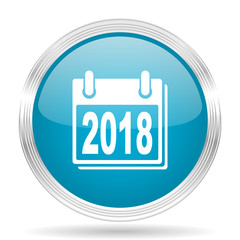 new year 2018 blue glossy metallic circle modern web icon on white background