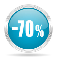 70 percent sale retail blue glossy metallic circle modern web icon on white background